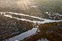 Luebeck City Sunset Aerial View Hubbruecke