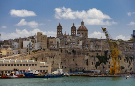 Panoramic skyline view of Valletta domes and rooftops, Malta