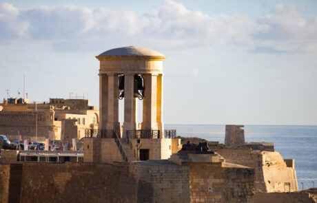 Baroque watchtower on the fortress walls overlooking the sea, Valletta, Malta