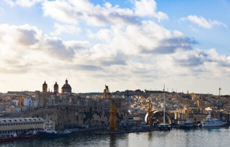 Skyline view of the Three Cities across the Grand Harbour, Malta