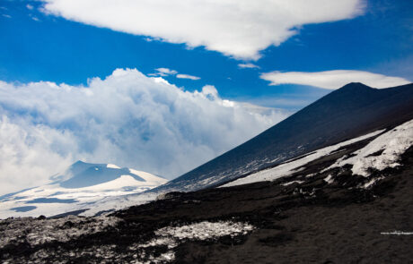 Mount Etna volcano with a smoke plume rising, Sicily
