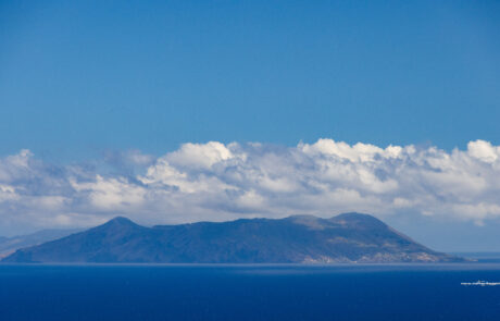 Sea view toward a distant island Vulcano from Tindari, Sicily
