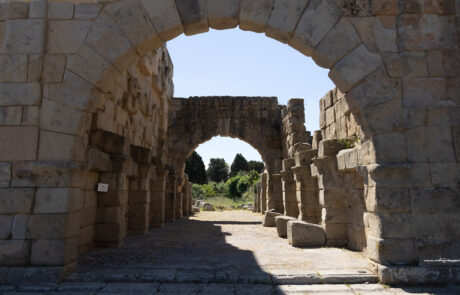 Arched ancient Roman ruins walkway at Tindari, Sicily