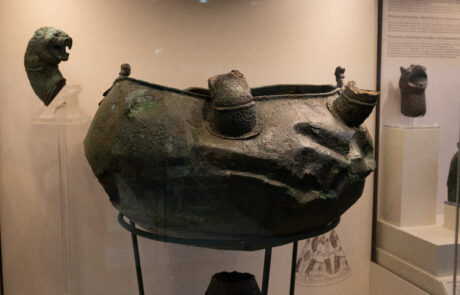 Bronze cauldron with griffin-head attachments at the Olympia Archaeological Museum