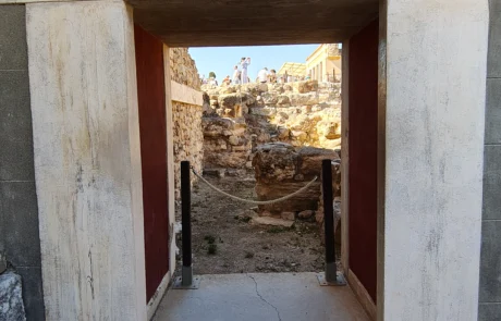 Ancient stone doorway and corridor at the Palace of Knossos ruins