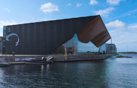 Kunstsilo, Modern angular hall building on the waterfront, Kristiansand, Norway