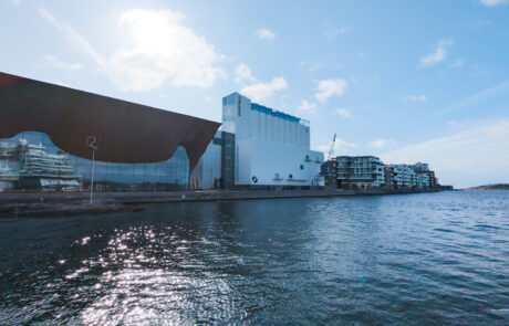 Kunstsilo, Modern angular hall building on the waterfront, Kristiansand, Norway
