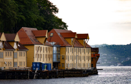Colorful wooden houses along the Bryggen waterfront, Bergen, Norway
