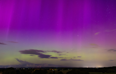 8K Panoramic Image of Aurora Borealis at Pariner Berg near Luebeck